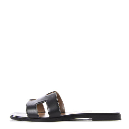 Hermes Box Calfskin Oran Sandals 39.5 Black 1 of 9
