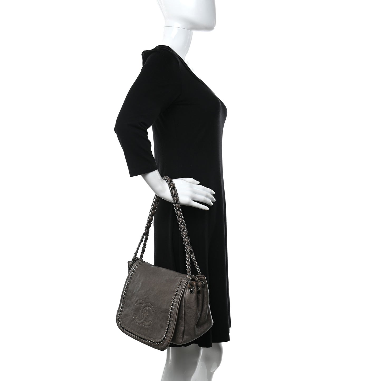 Metallic Deerskin Luxe Ligne Flap Silver