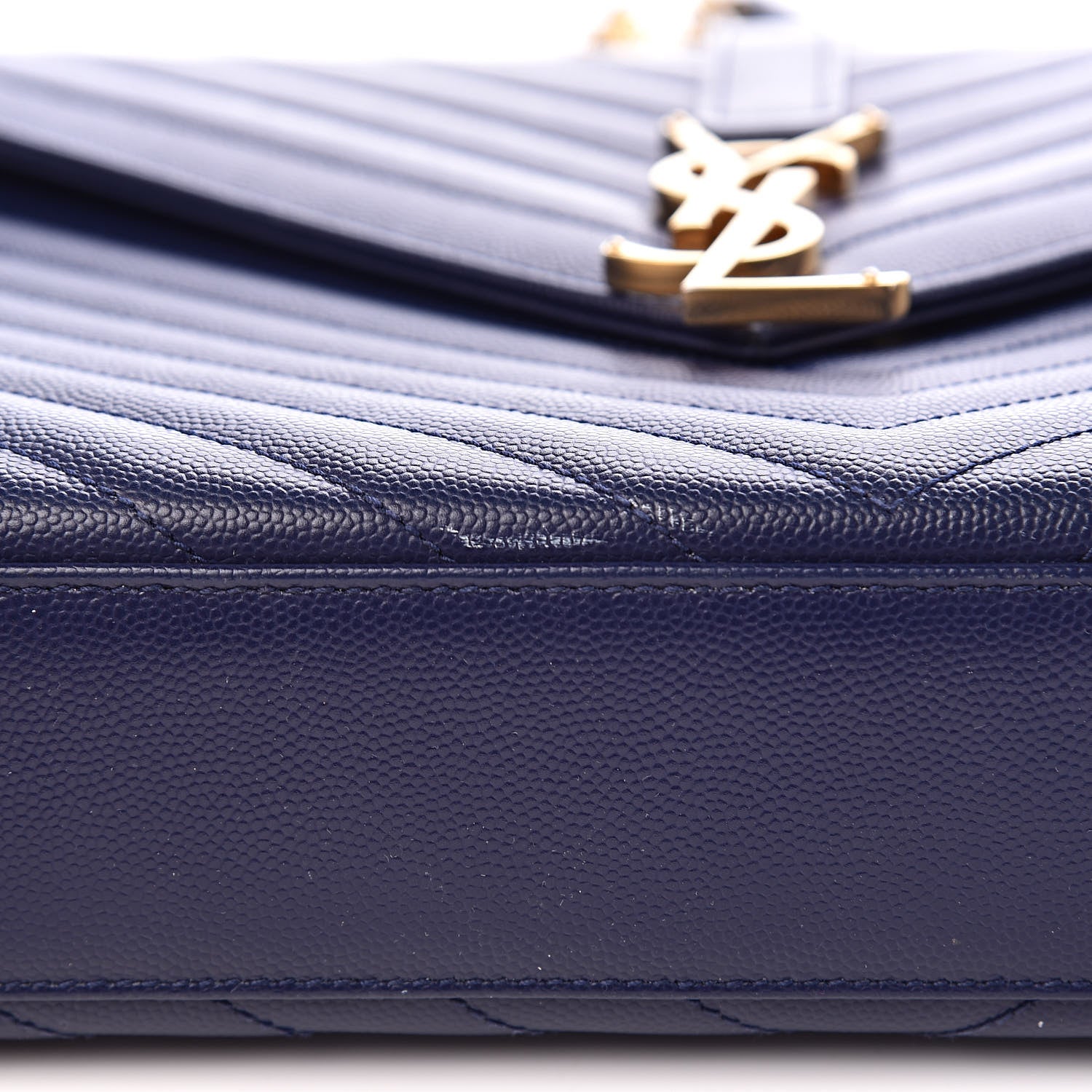 Saint Laurent Grain De Poudre Matelasse Chevron Large Monogram Satchel Blue 15 of 16