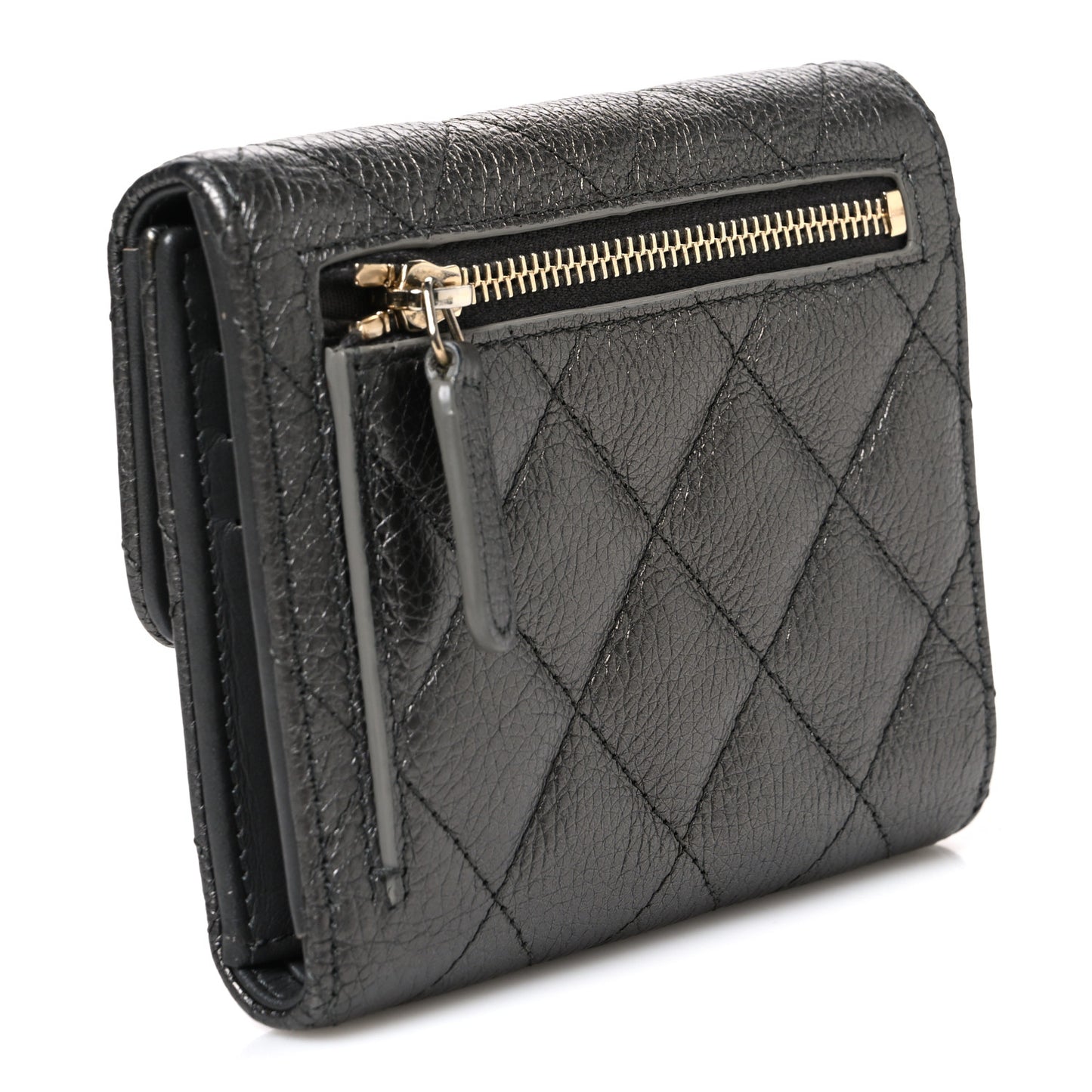 Metallic Calfskin Quilted Reissue Flap Card Holder Wallet Dark Grey