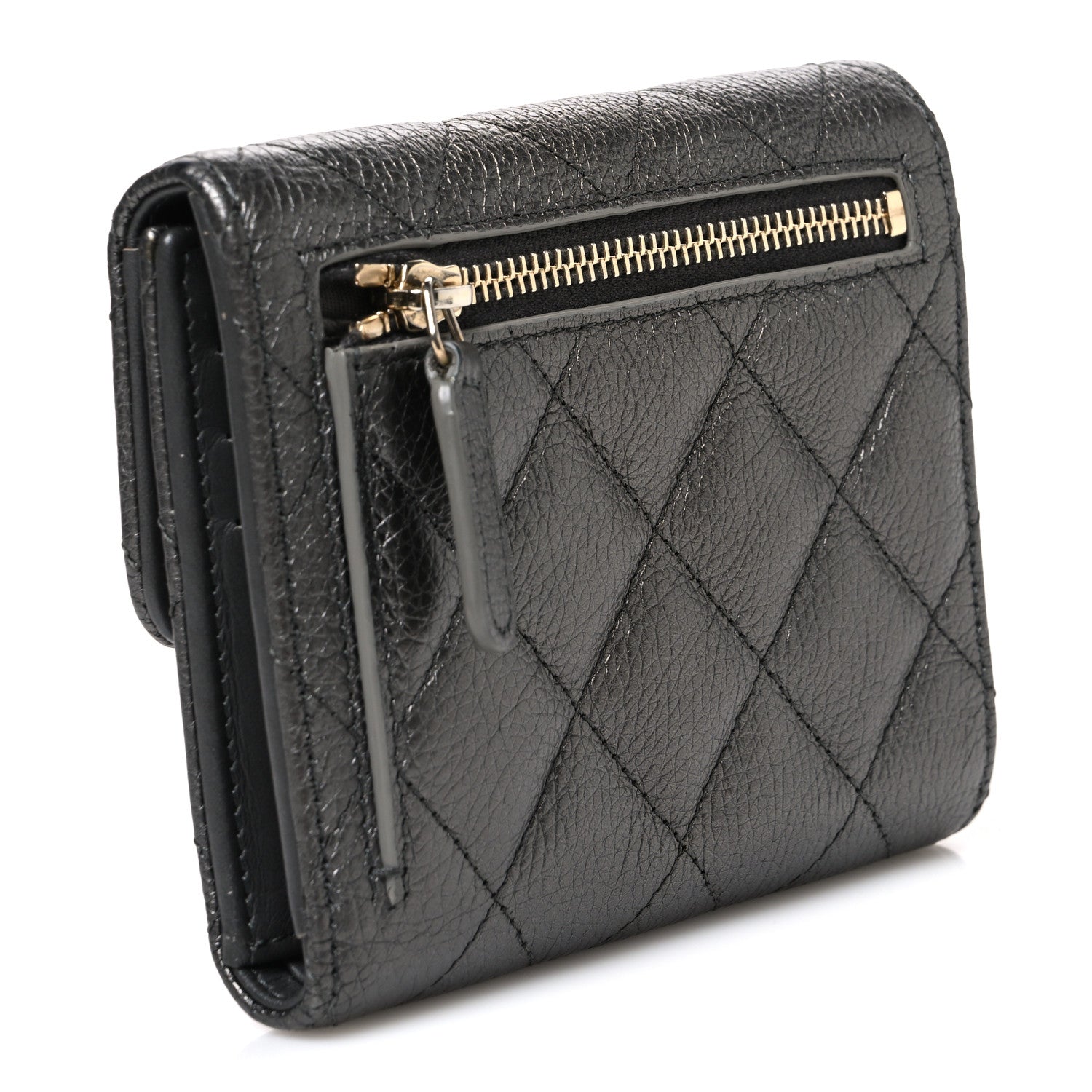 Chanel Metallic Calfskin Quilted Reissue Flap Card Holder Wallet Dark Grey 3 of 9