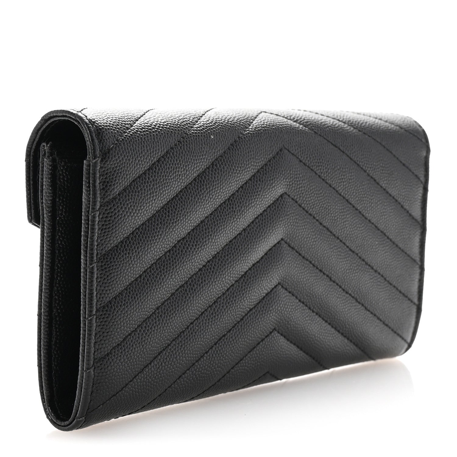 Saint Laurent Grain De Poudre Matelasse Chevron Monogram Flap Wallet Black 3 of 7