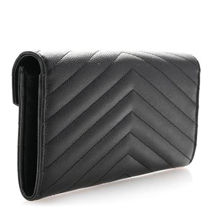Saint Laurent Grain De Poudre Matelasse Chevron Monogram Flap Wallet Black 3 of 7