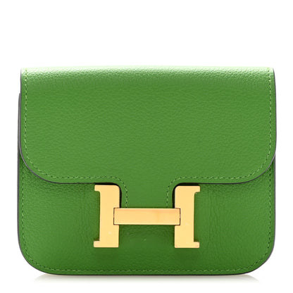 Hermes Evercolor Bi-Color Constance Slim Wallet Vert Yucca Mauve Pale 1 of 10