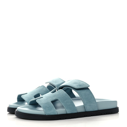 Hermes Suede Goatskin Womens Chypre Sandals 37 Vert d'eau 3 of 9