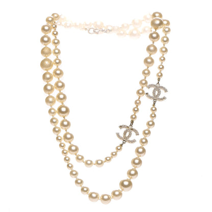 Chanel Graduated Pearl Crystal CC Long Necklace Light Gold 3 of 9