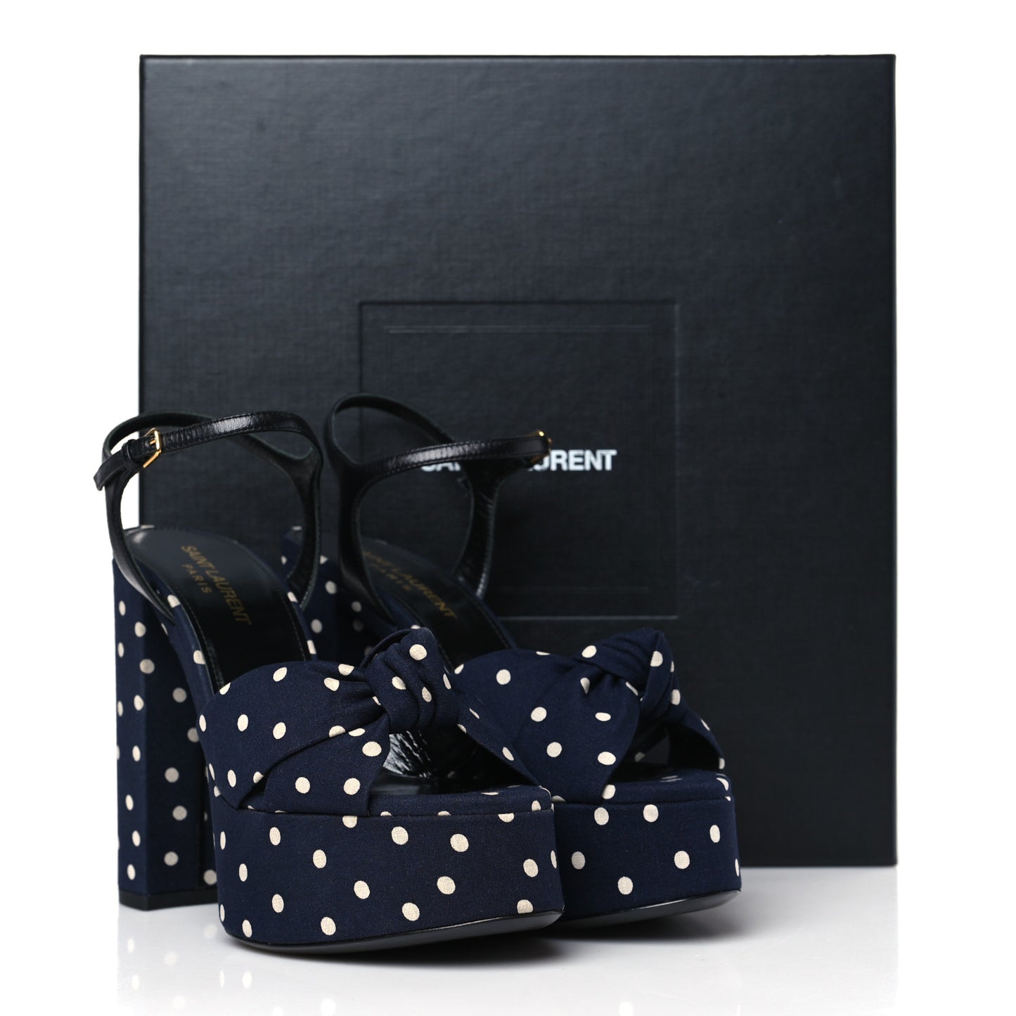 Satin Polka Dot Bianca 125 Platform Sandals 36 Navy