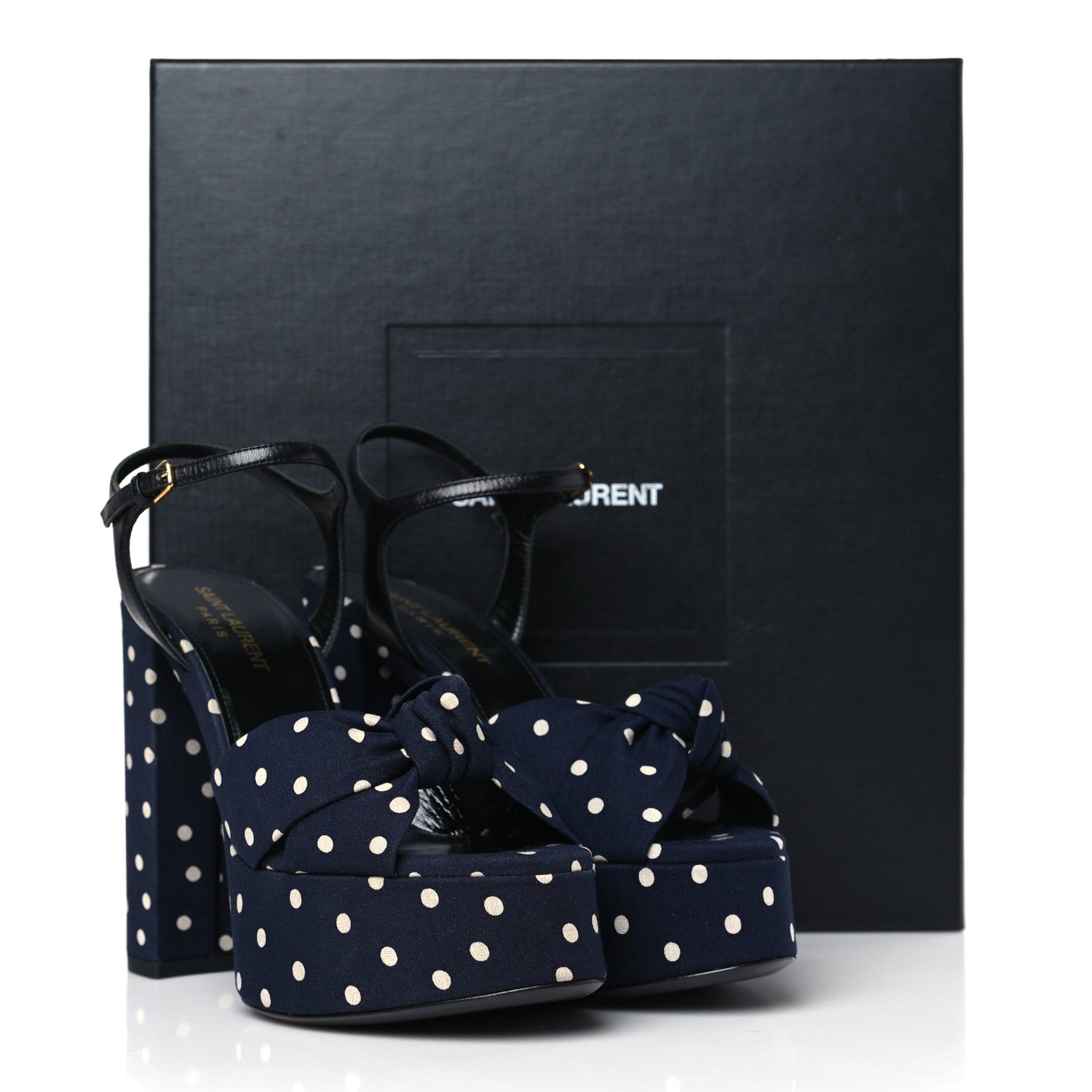 Saint Laurent Satin Polka Dot Bianca 125 Platform Sandals 36 Navy 9 of 9