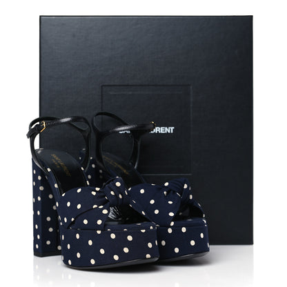 Saint Laurent Satin Polka Dot Bianca 125 Platform Sandals 36 Navy 9 of 9