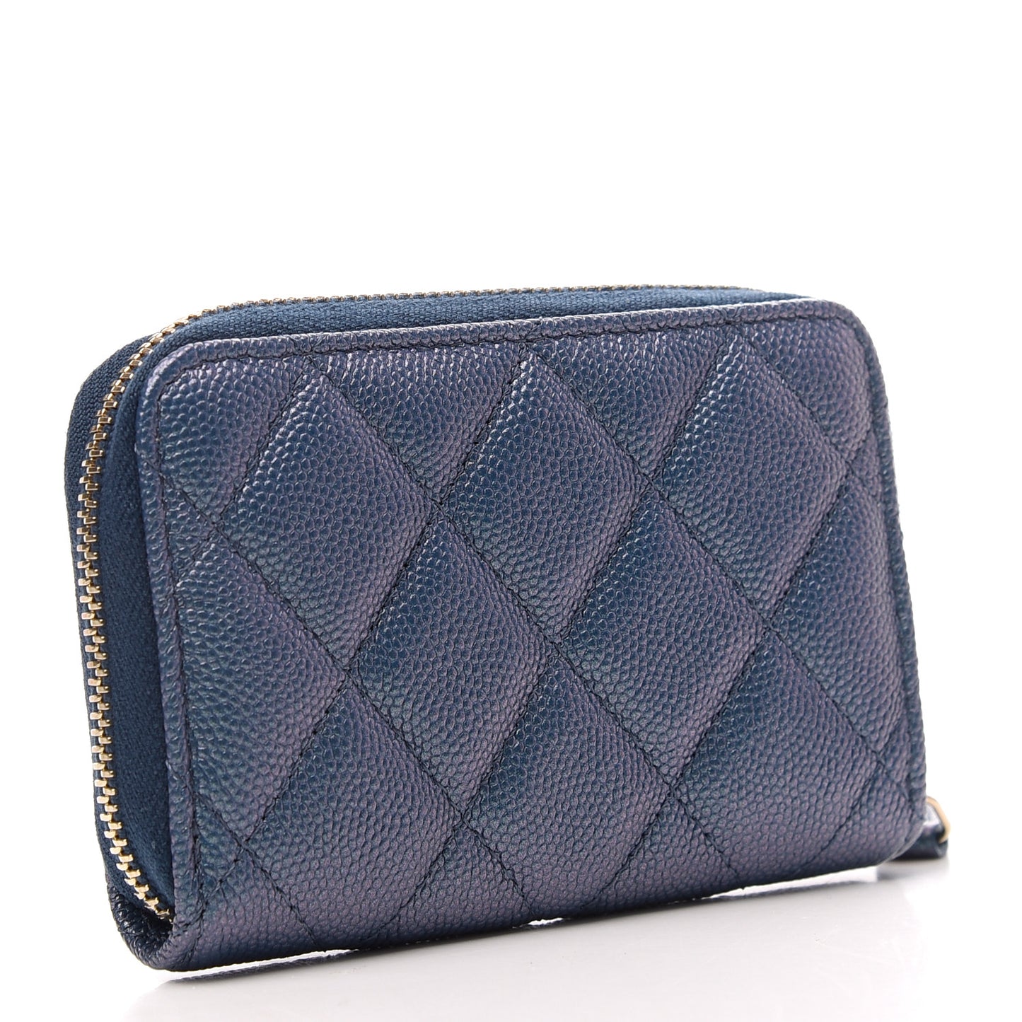 Iridescent Caviar Quilted Zip Coin Purse Dark Blue