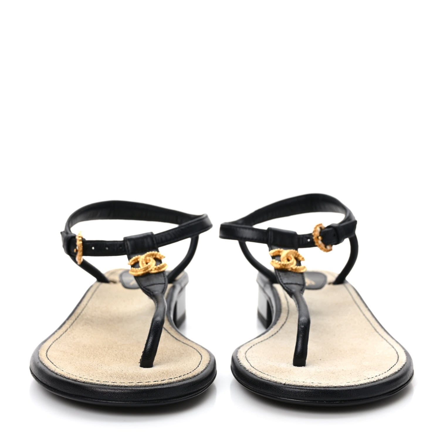 Chanel Lambskin Metal CC Thong Sandals 36 Black 2 of 8