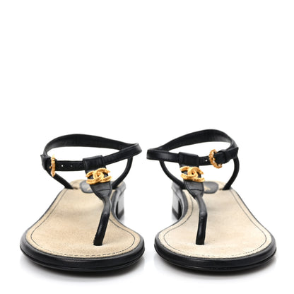 Chanel Lambskin Metal CC Thong Sandals 36 Black 2 of 8