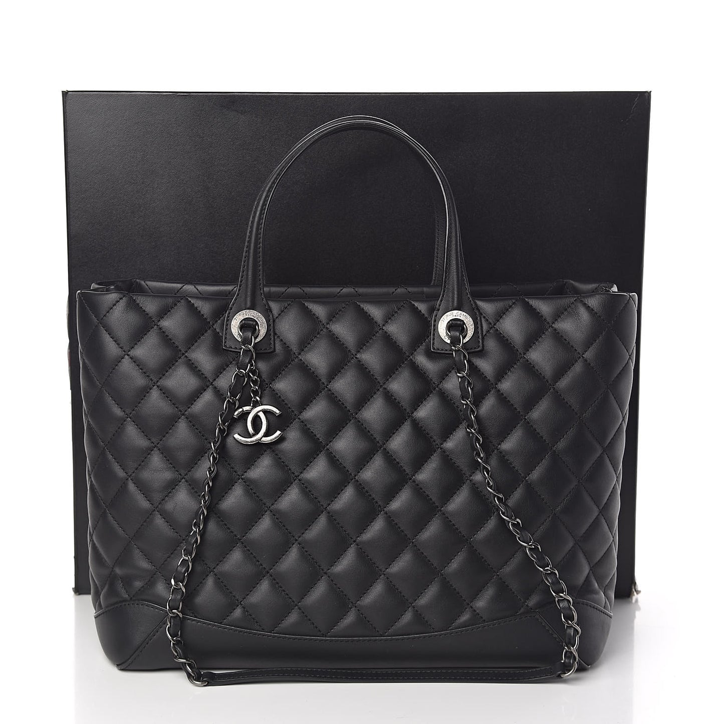 Calfskin Quilted Large Easy Shopping Tote Black