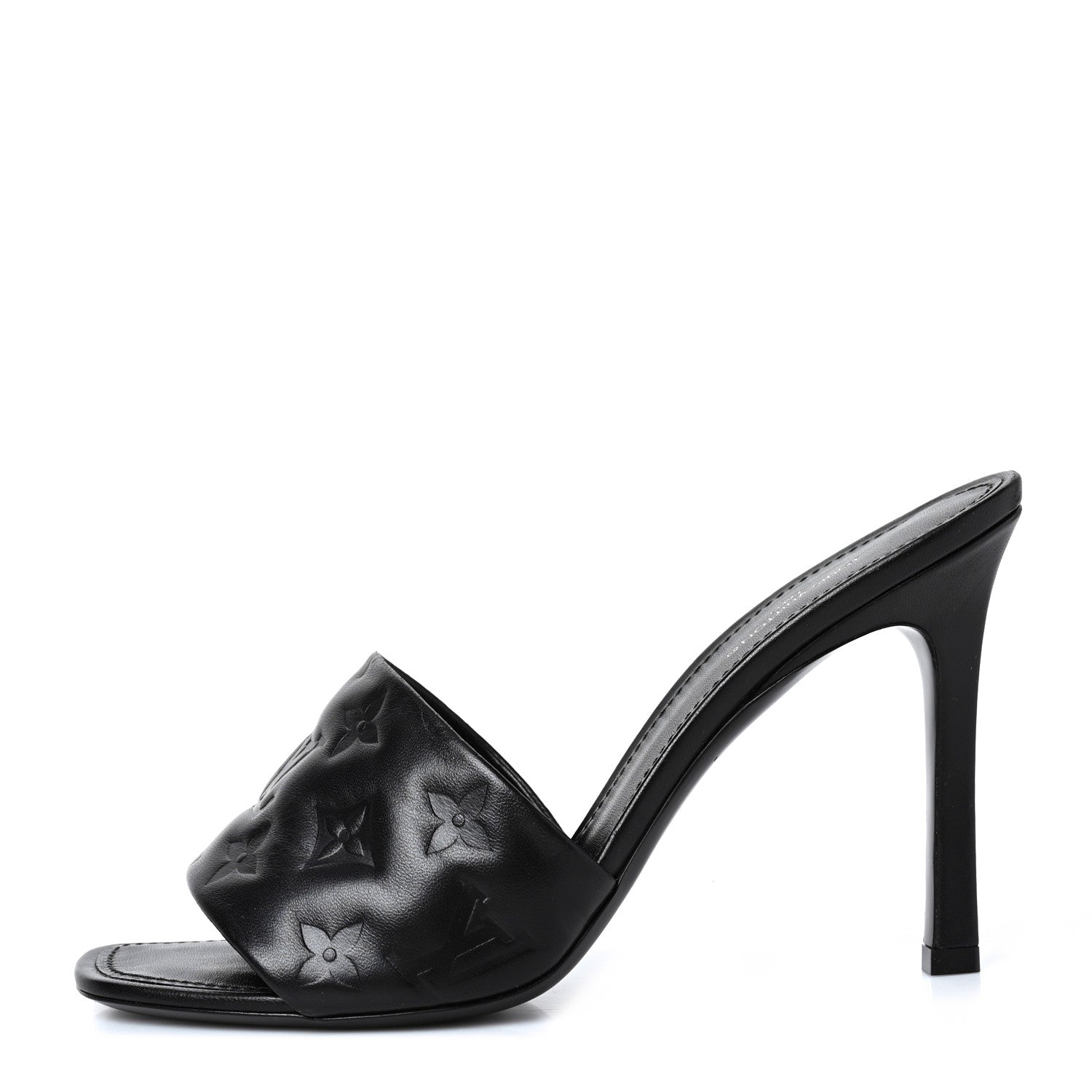 Louis Vuitton Lambskin Embossed Monogram Revival High Heel Mules 40 Black 1 of 8