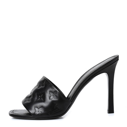Louis Vuitton Lambskin Embossed Monogram Revival High Heel Mules 40 Black 1 of 8