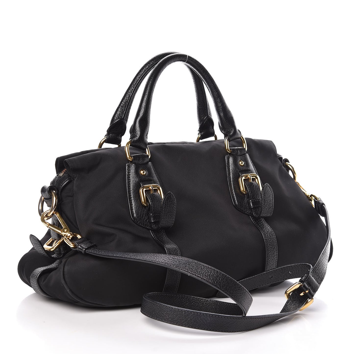 Tessuto Nylon Calfskin Shopping Satchel Black