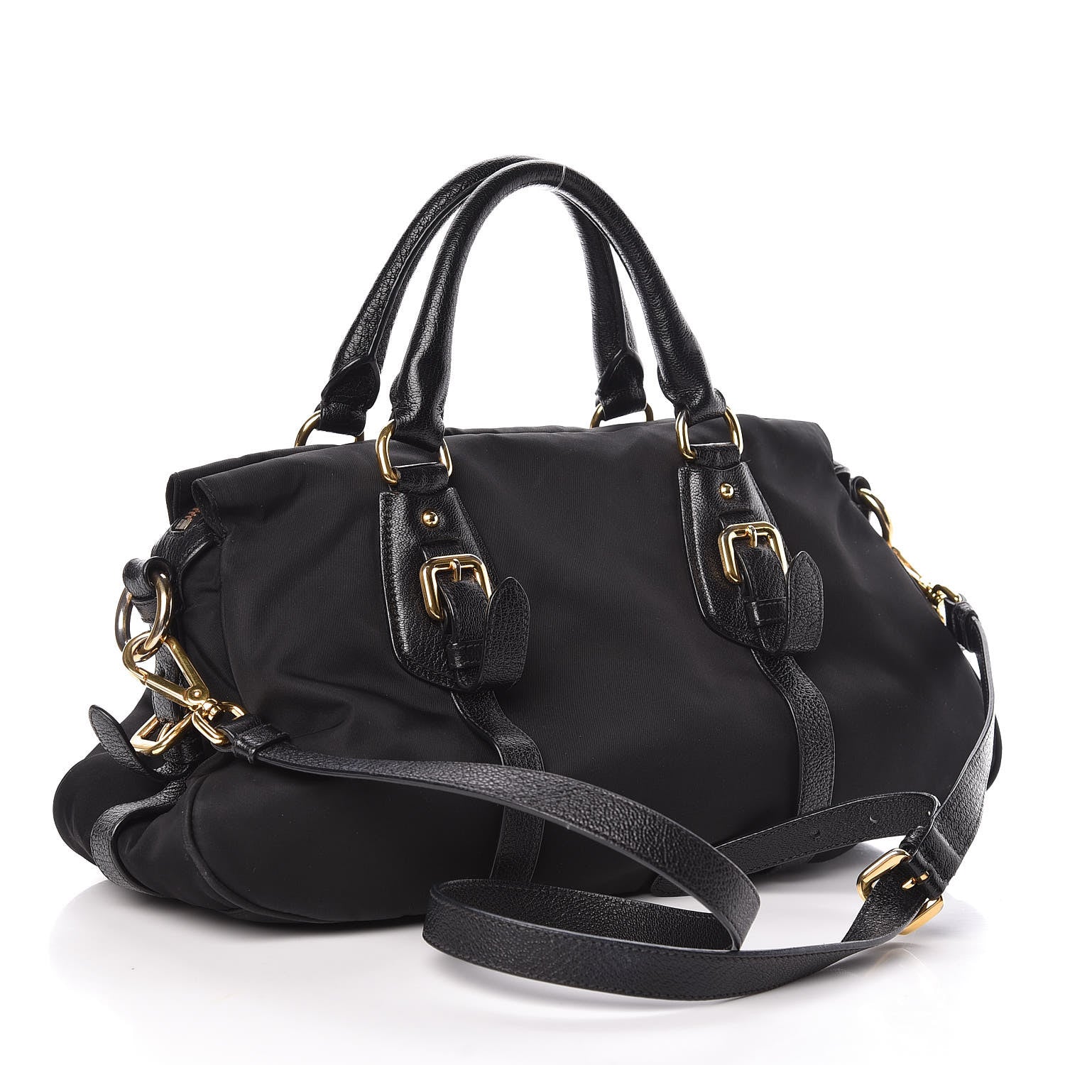 Prada Tessuto Nylon Calfskin Shopping Satchel Black 3 of 9
