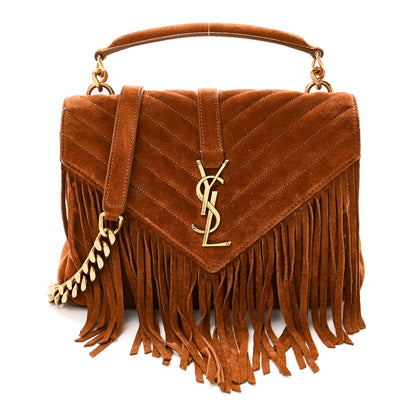 Saint Laurent Suede Matelasse Chevron Fringe Monogram Medium College Bag Cinnamon 1 of 11