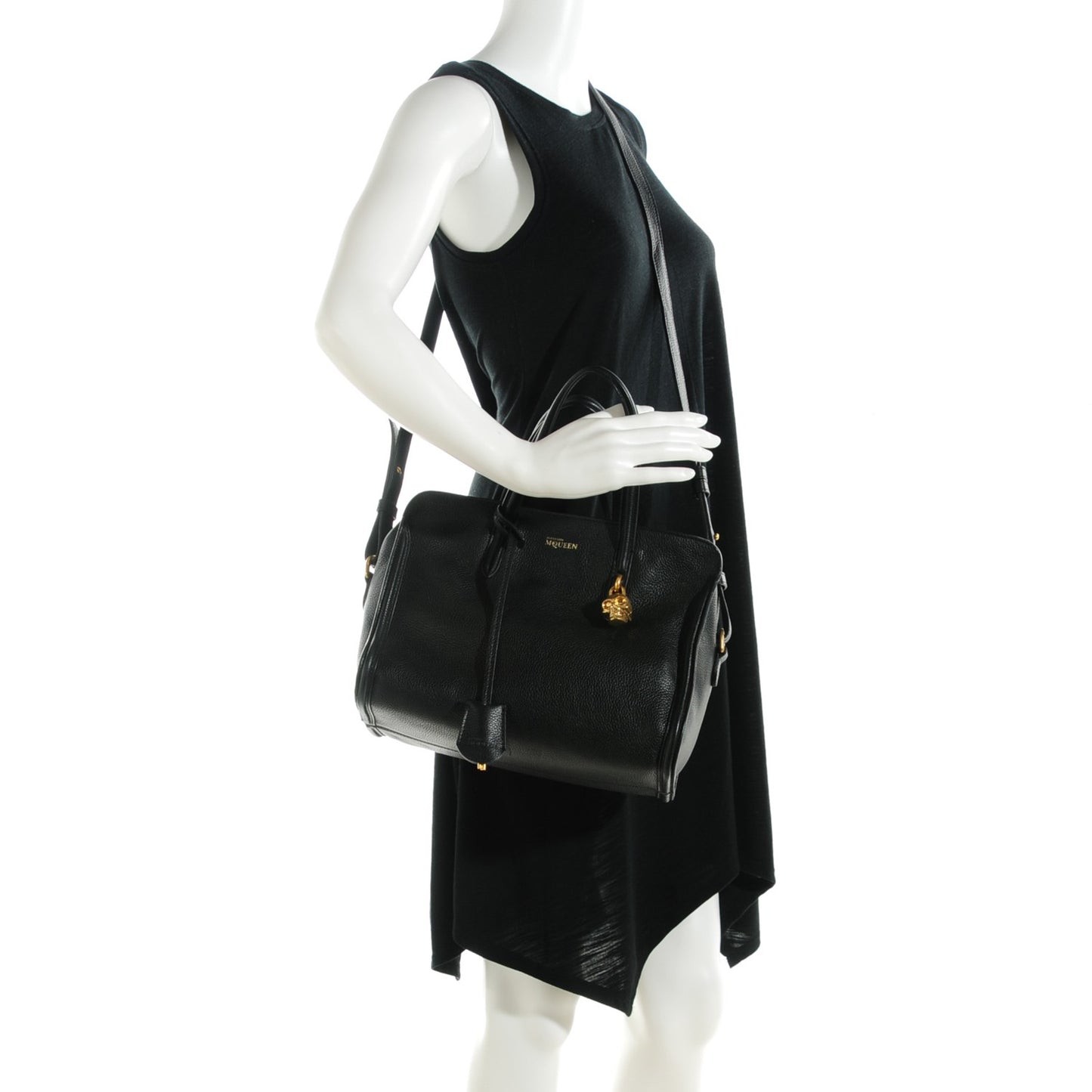 Pebbled Calfskin Medium Skull Padlock Zip Around Tote Black