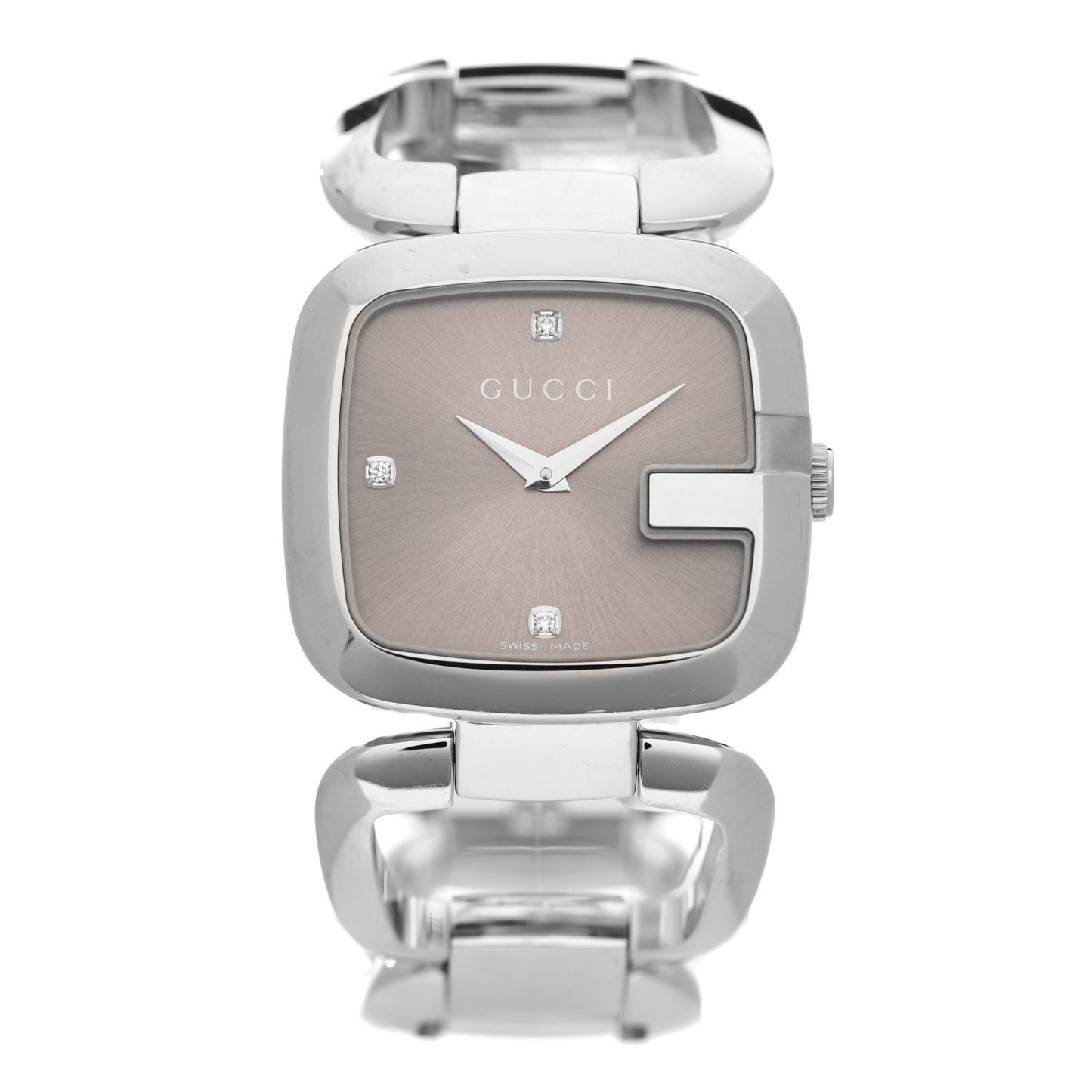 Stainless Steel Diamond 32mm G-Gucci Square Quartz Watch Brown