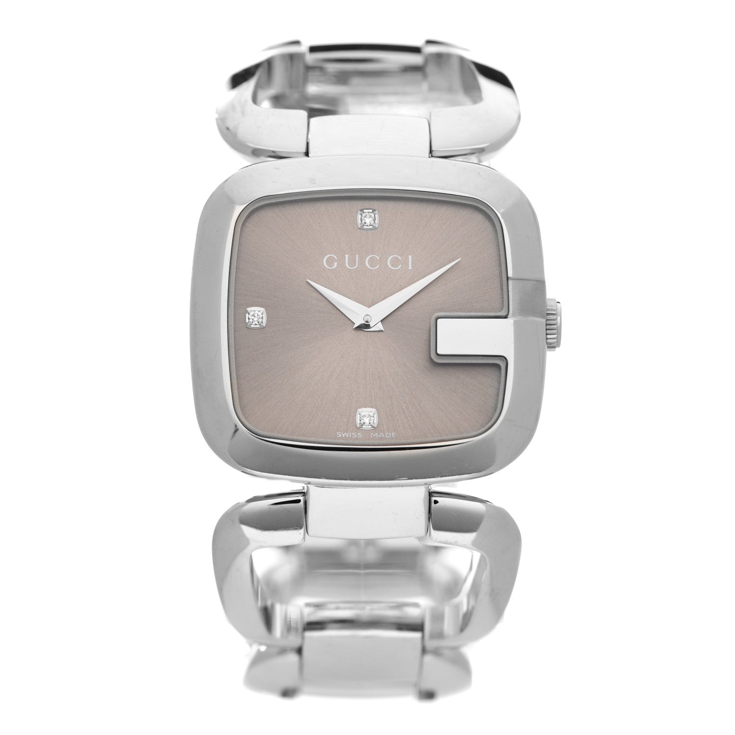 Gucci Stainless Steel Diamond 32mm G-Gucci Square Quartz Watch Brown 1 of 4