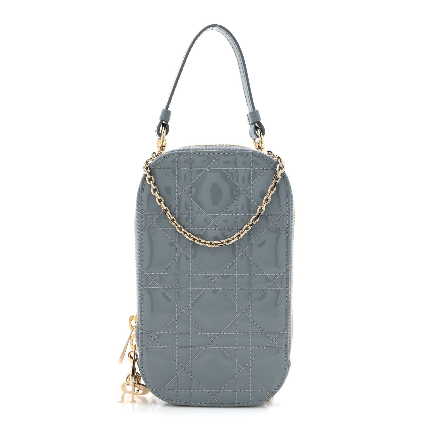 Christian Dior Patent Cannage Lady Dior Phone Holder Bracing Blue 1 of 10