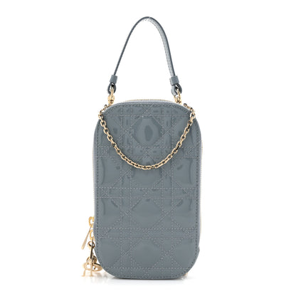 Christian Dior Patent Cannage Lady Dior Phone Holder Bracing Blue 1 of 10