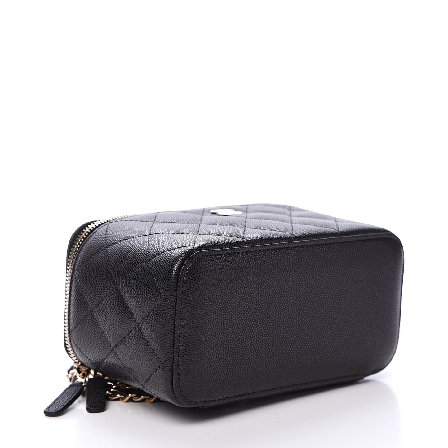 Caviar Quilted Small Vanity Case With Chain Black