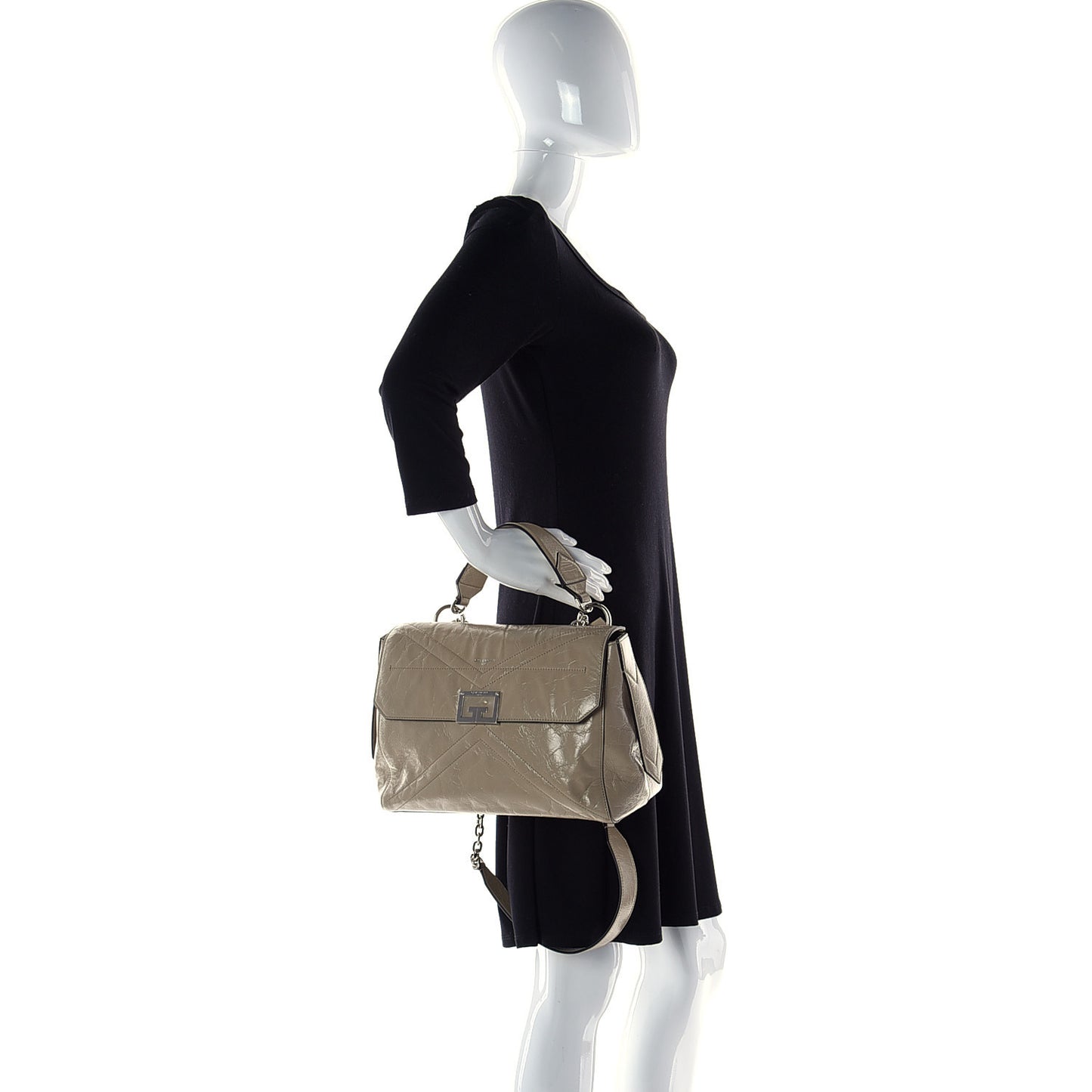 Creased Patent Calfskin Medium ID Flap Beige