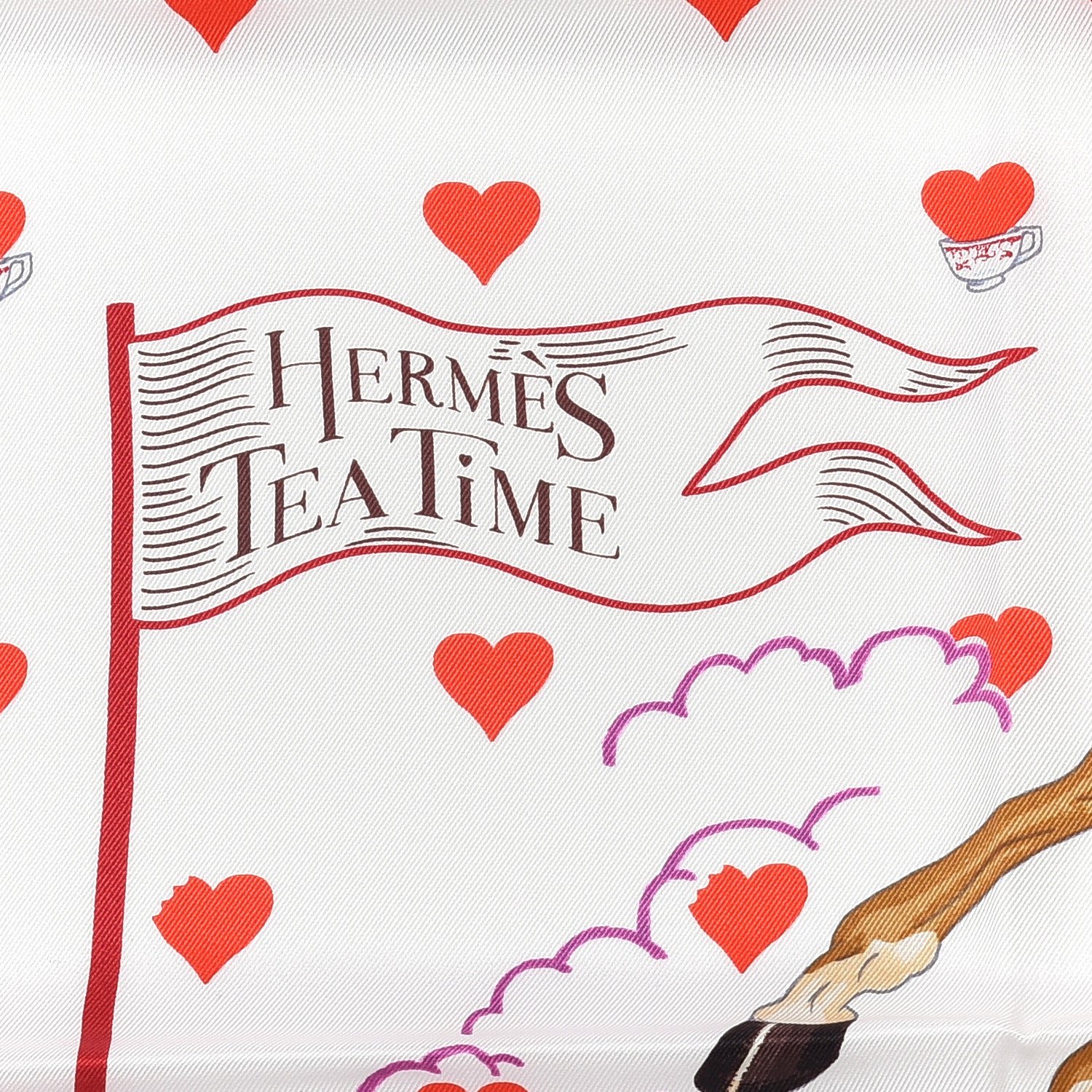 Hermes Silk Tea Time Scarf 70 White Framboise Rouge 2 of 5