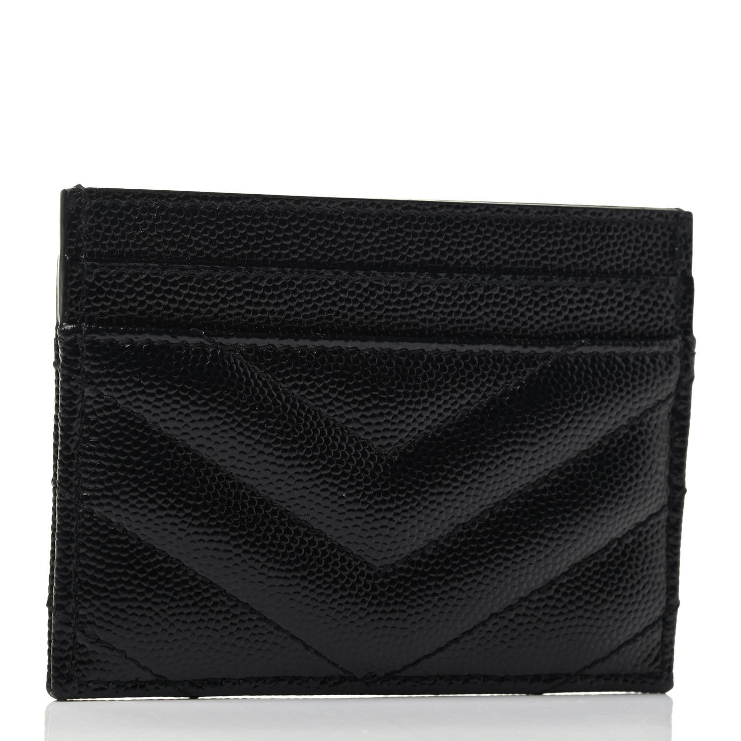 Saint Laurent Grain De Poudre Matelasse Chevron Monogram Credit Card Case Black 2 of 3