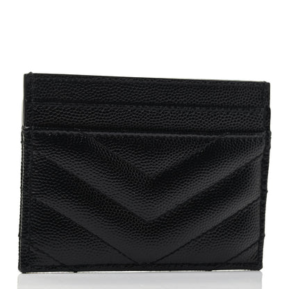 Saint Laurent Grain De Poudre Matelasse Chevron Monogram Credit Card Case Black 2 of 3