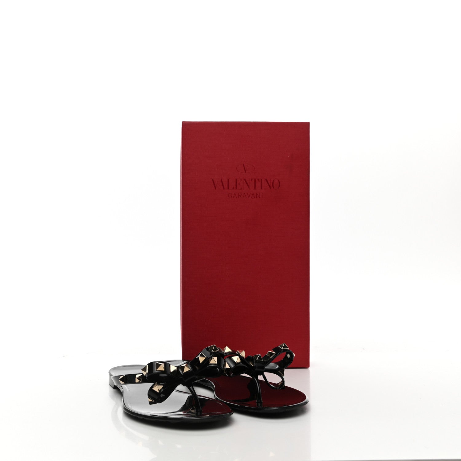 Valentino Garavani PVC Jelly Rockstud Bow Thong Sandals 39 Black 9 of 9
