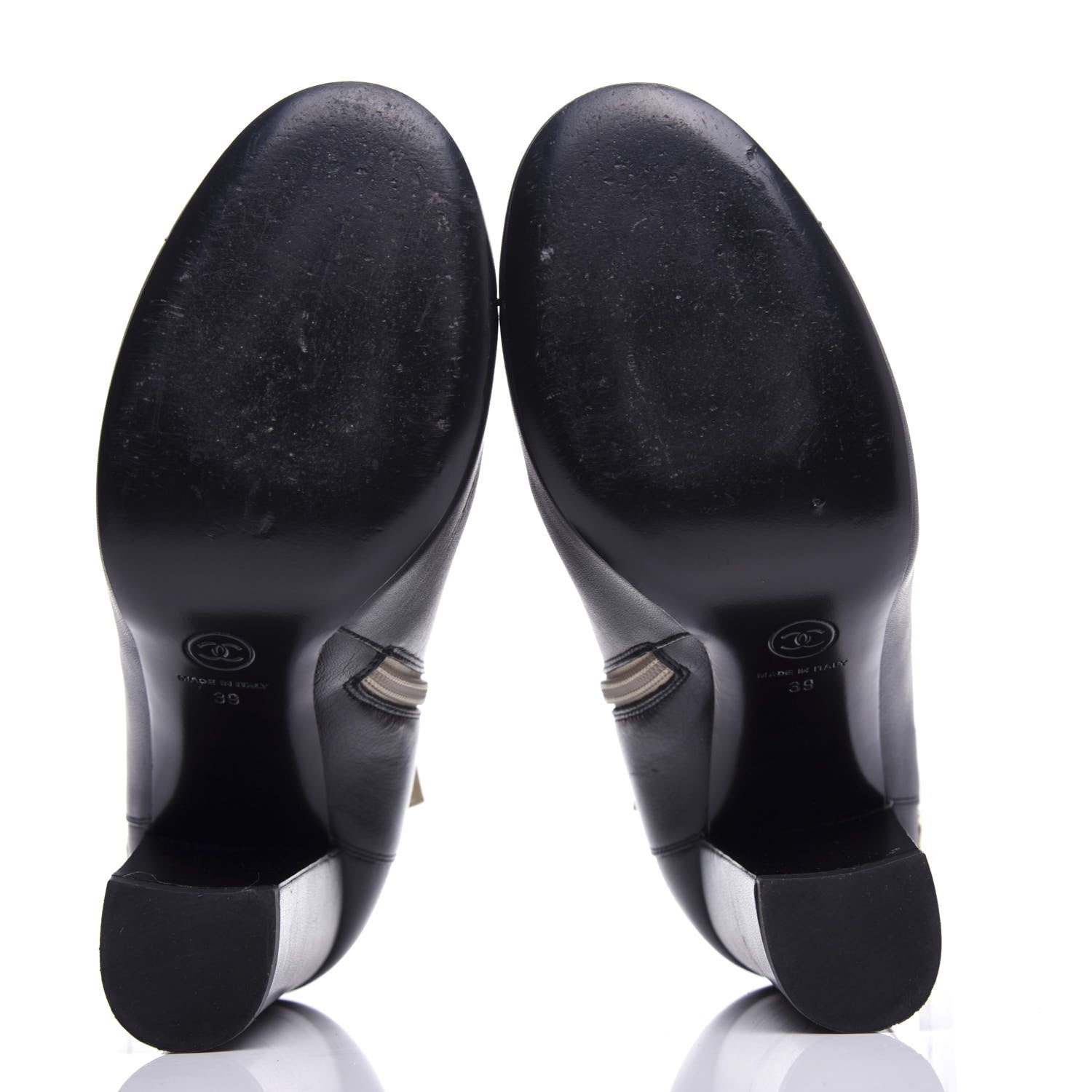 Chanel Tumbled Calfskin CC Short Boots 39 Beige Black 6 of 11