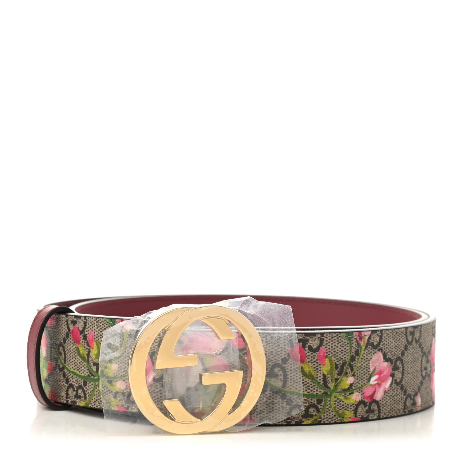 Gucci GG Supreme Monogram Blooms Moon Calfskin Interlocking G 37mm Belt 95 38 Beige Ebony Multicolor Dry Rose 1 of 6