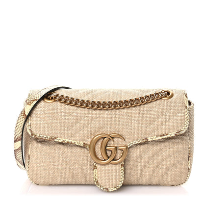 Gucci Raffia Elaphe Matelasse Small GG Marmont Shoulder Bag Natural Cream Brown 1 of 10