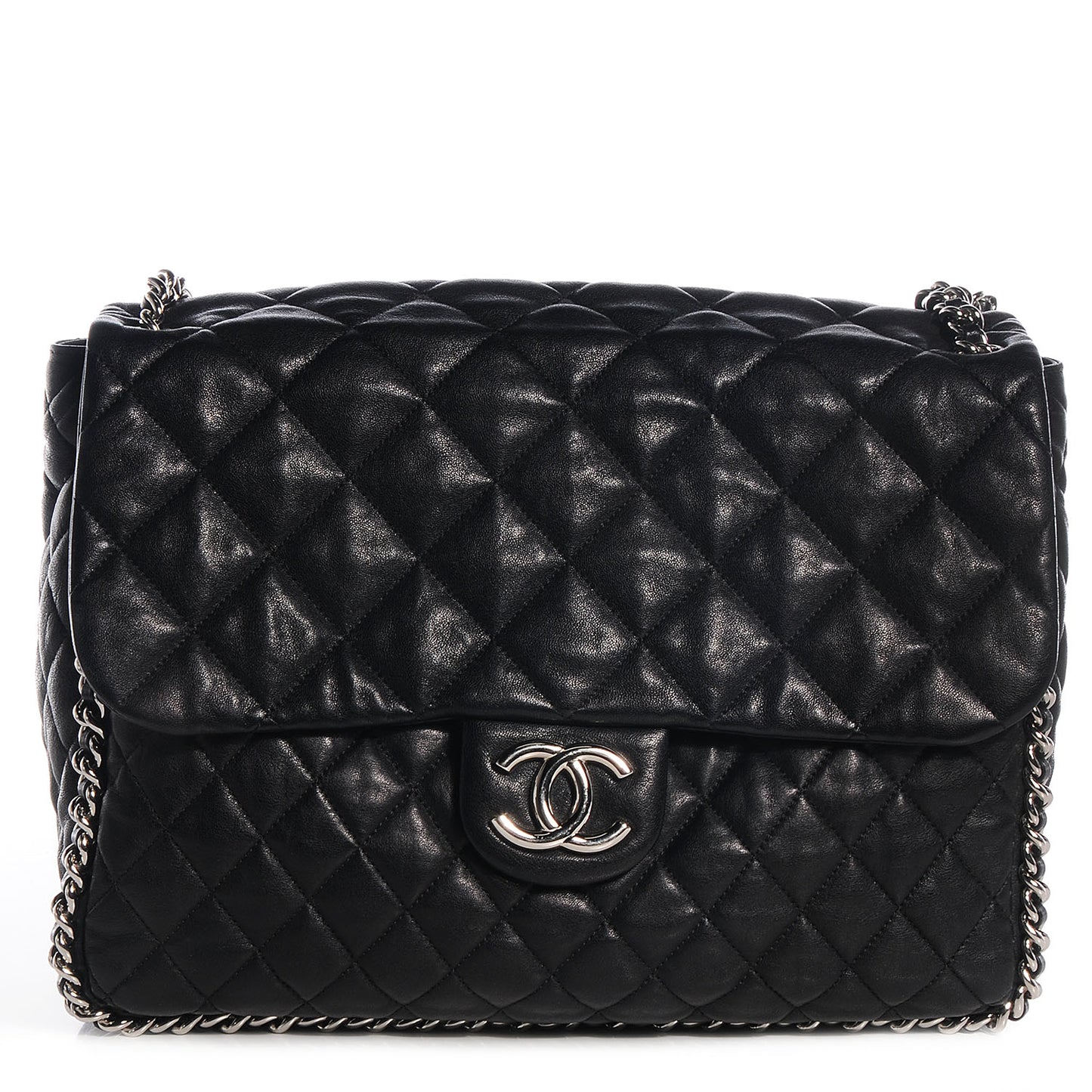 Lambskin Chain Around Maxi Flap Bag Black