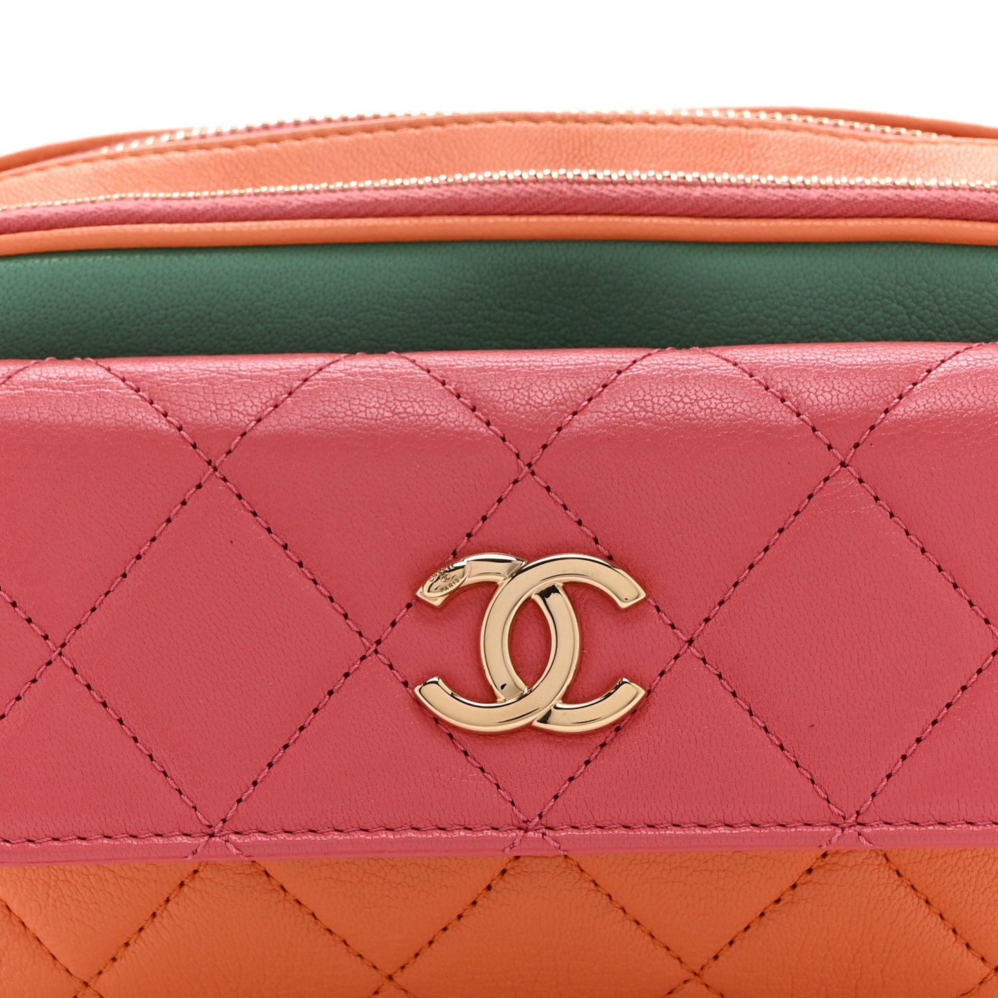 Goatskin Quilted Tri-Color In & Out Waist Bag Orange Green Pink