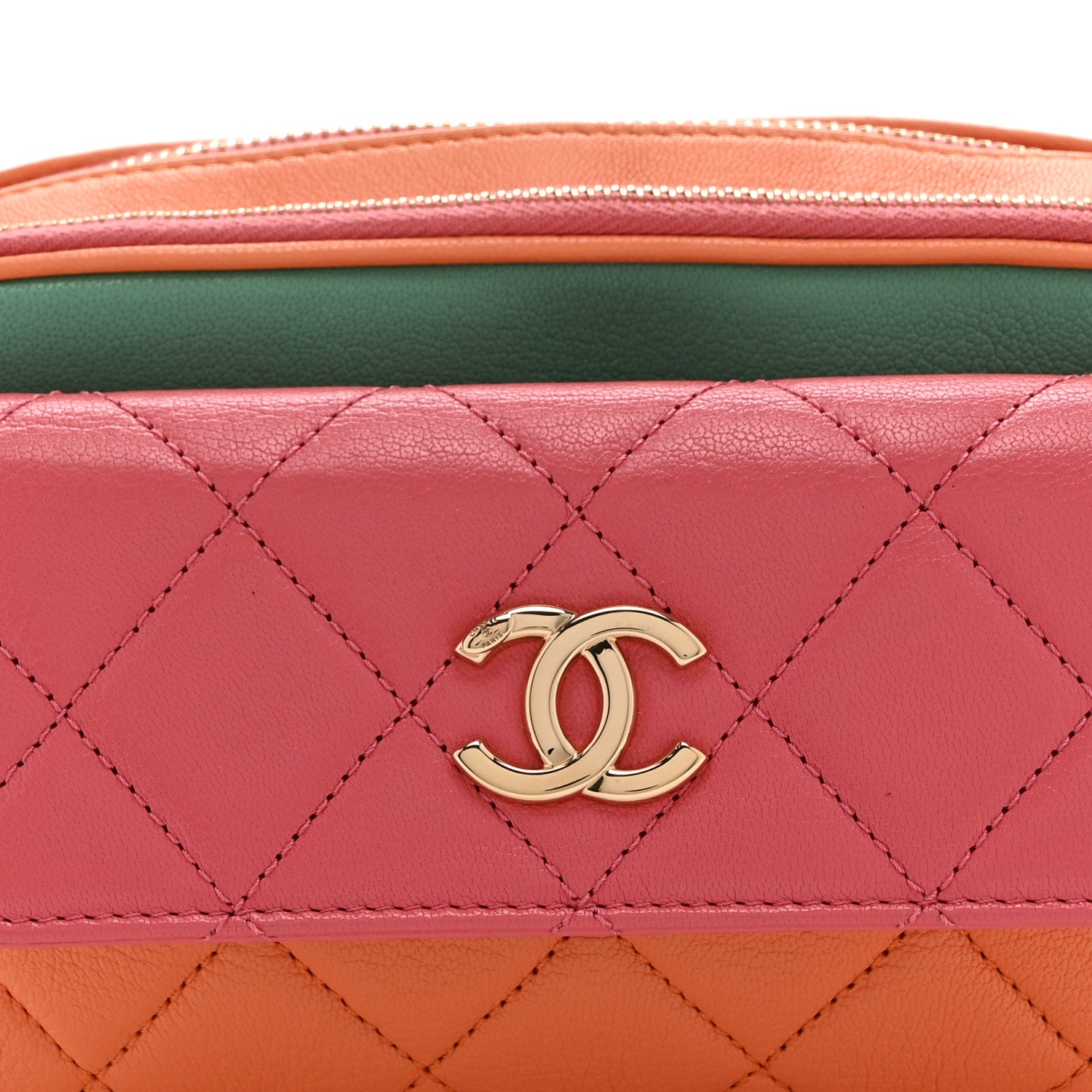 Chanel Goatskin Quilted Tri-Color In & Out Waist Bag Orange Green Pink 10 of 12
