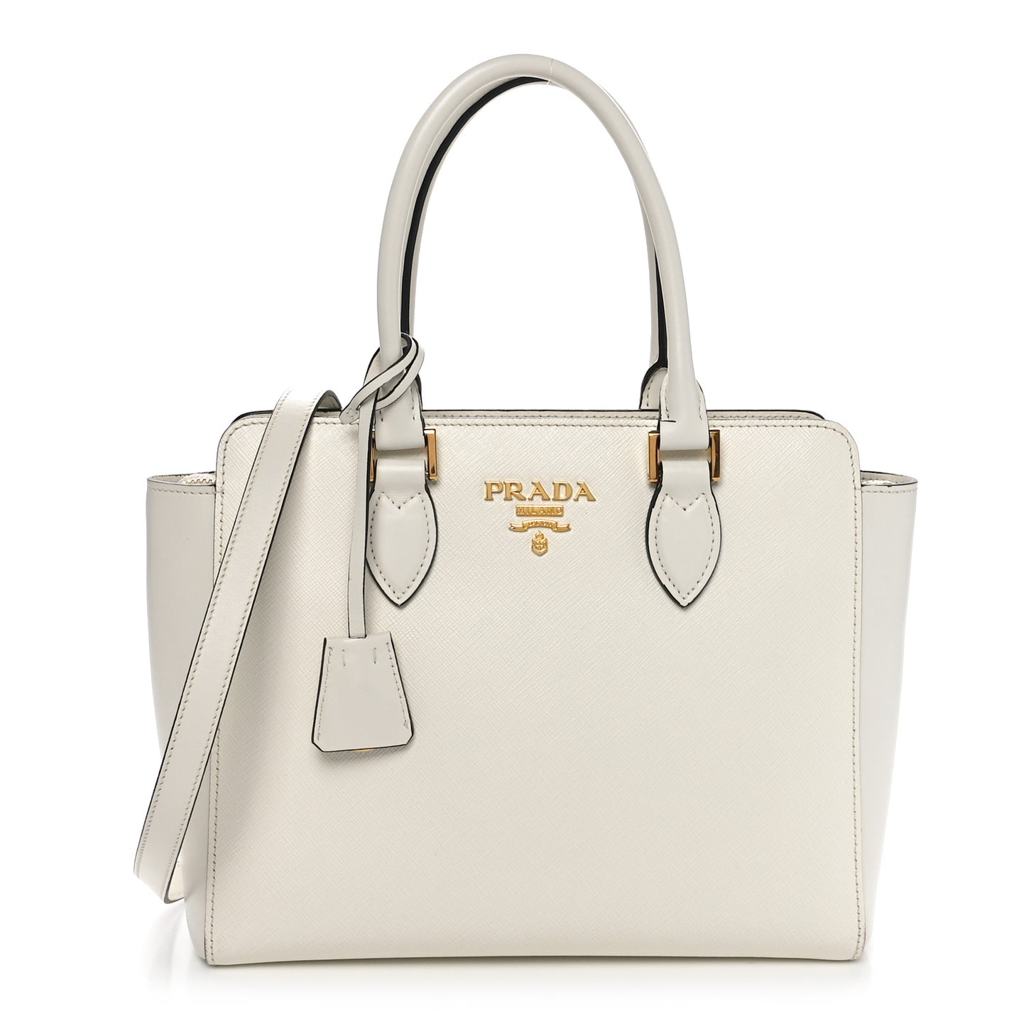Saffiano Soft Calfskin Small Zippered Tote White