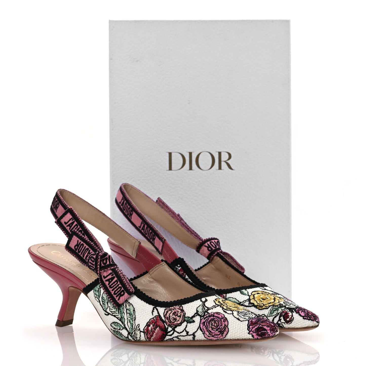 Canvas Embroidered Florilegio Ribbon J'Adior Slingback 65mm Pumps 37.5 White Multicolor