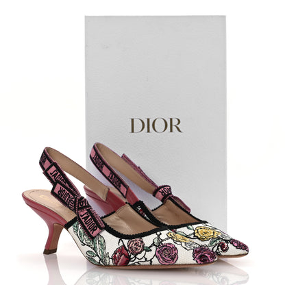Christian Dior Canvas Embroidered Florilegio Ribbon J'Adior Slingback 65mm Pumps 37.5 White Multicolor 14 of 14