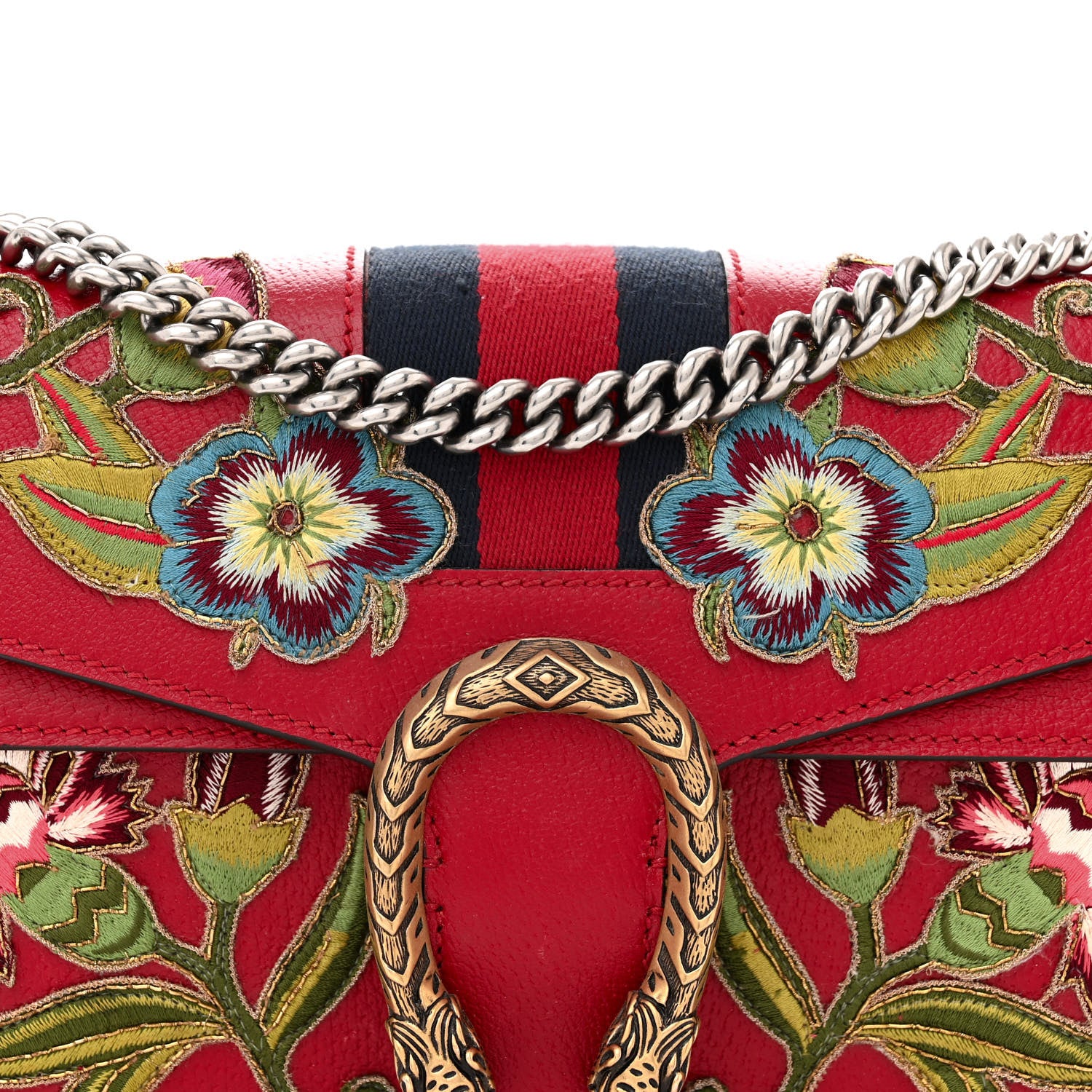 Gucci Calfskin Web Floral Embroidered Small Dionysus Shoulder Bag Hibiscus Red 9 of 16