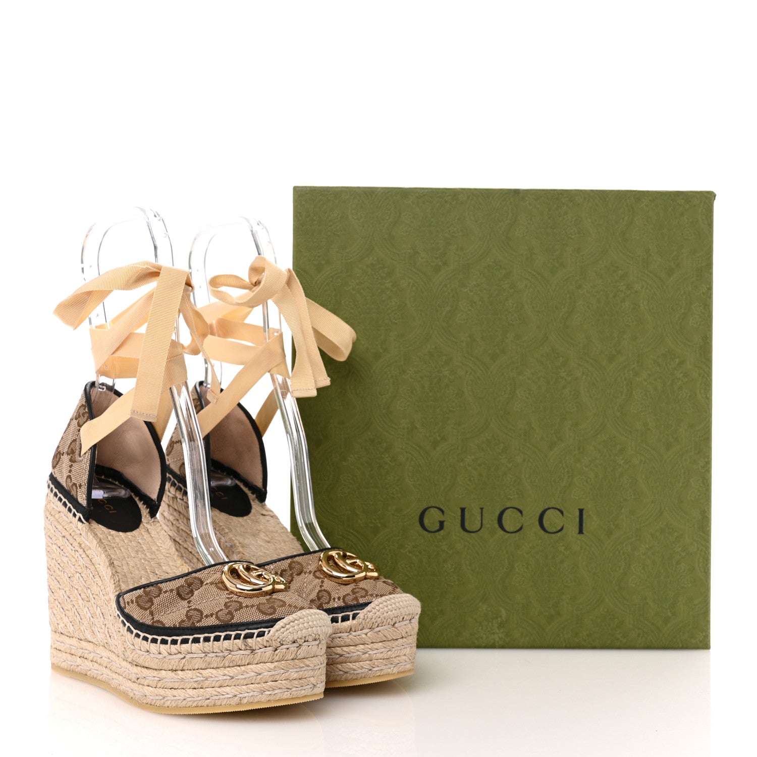 Gucci Monogram Matelasse GG Marmont Ankle Wrap Platform 35/120mm Espadrille Wedges 36 Beige Ebony Black Sand Storm 10 of 10