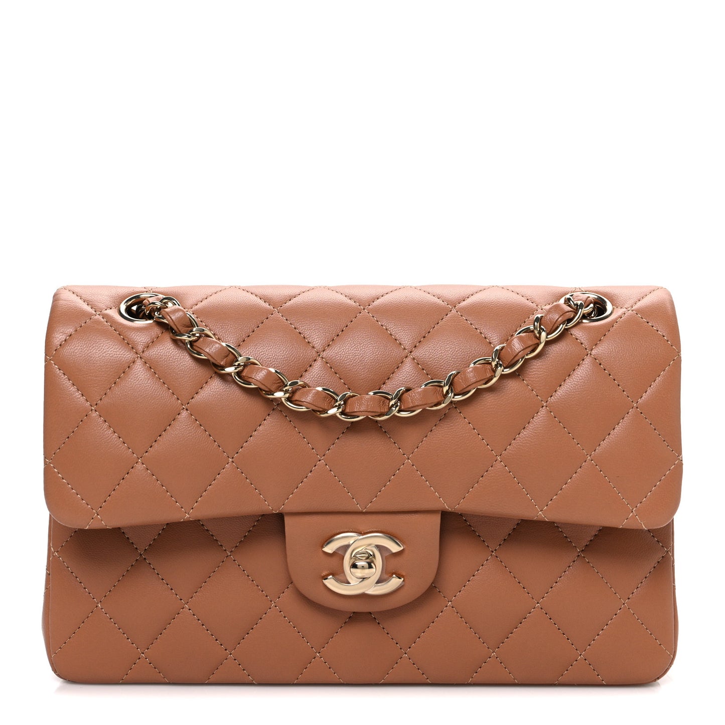 Lambskin Quilted Small Double Flap Brown