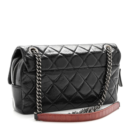 Chanel Glazed Calfskin Quilted Medium Duo Color Flap Black 3 of 10