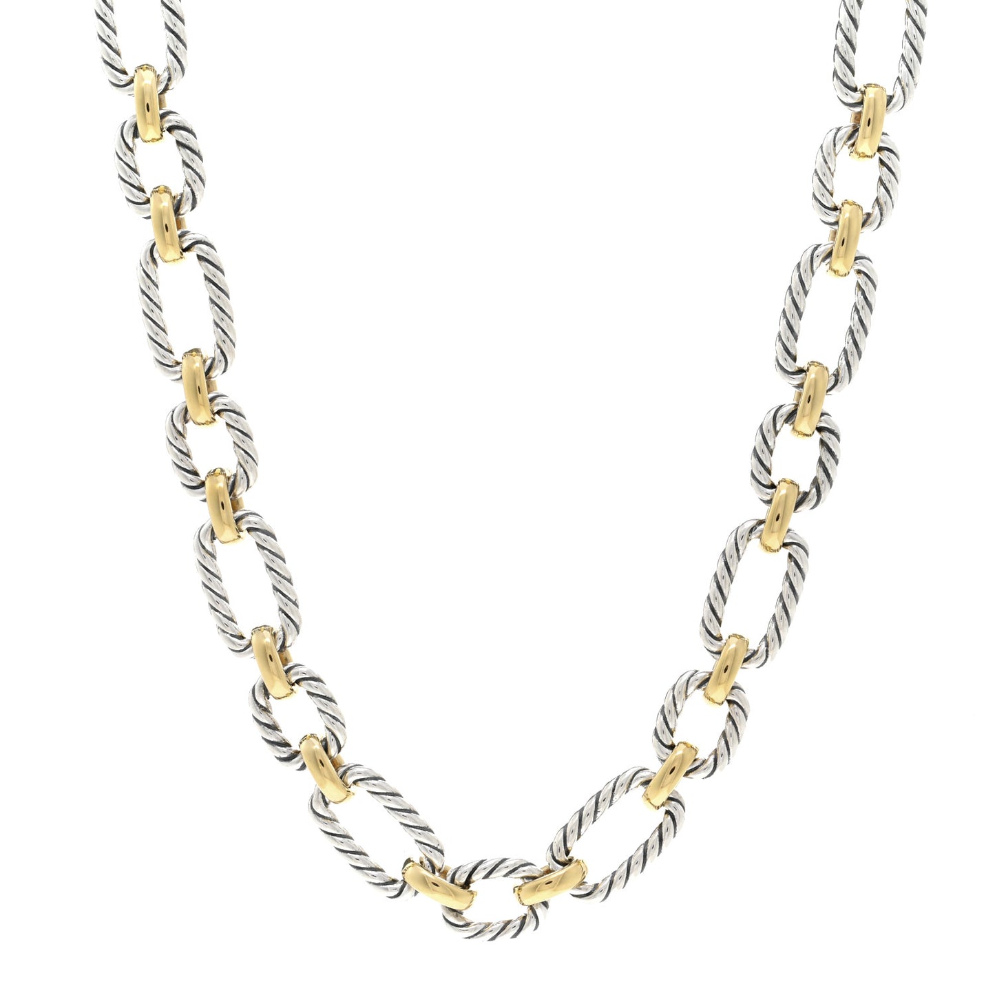 Sterling Silver 18K Yellow Gold Blue Sapphire 9.5mm Cushion Link Necklace