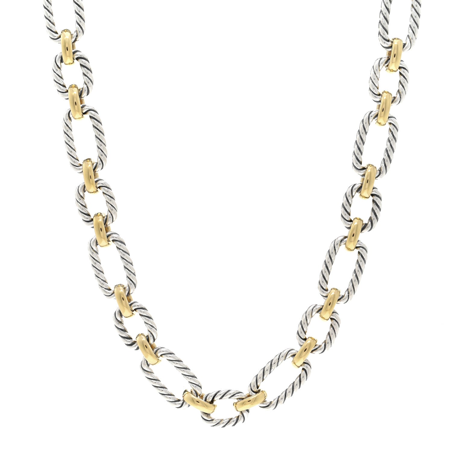 David Yurman Sterling Silver 18K Yellow Gold Blue Sapphire 9.5mm Cushion Link Necklace 1 of 4