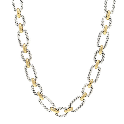 David Yurman Sterling Silver 18K Yellow Gold Blue Sapphire 9.5mm Cushion Link Necklace 1 of 4