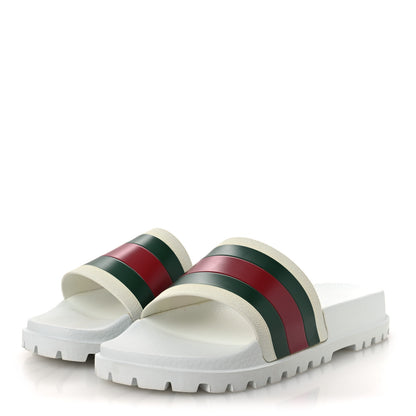 Gucci Rubber Web Mens Lug Sole Slide Sandals Great 10 White Green Red 4 of 11